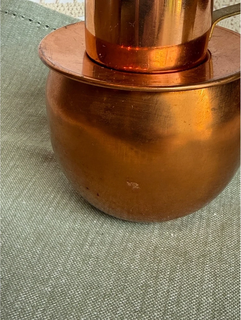 Vintage Coppercraft Guild Stacking Copper Creamer & Sugar Bowl Set Brass Handle
